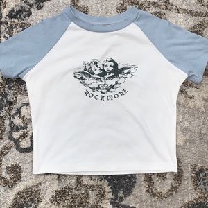 From Amazon, Blue and white graphic tee, Angels on the front of the shirt